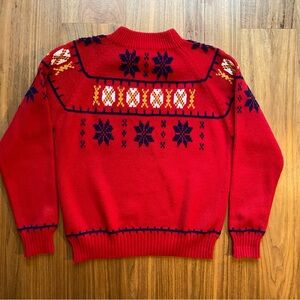Vintage JCPenney Red Fair Isle Knit Sweater Nordic Snowflake Size M